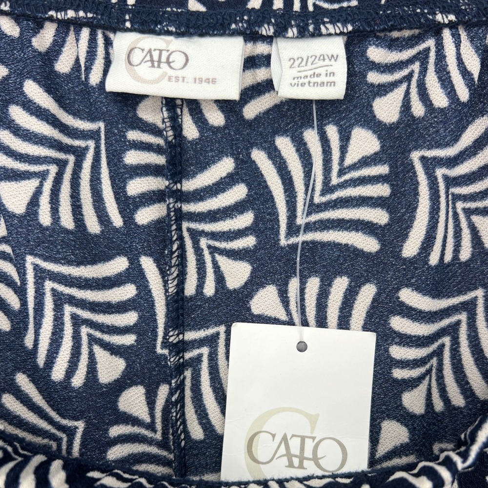 Cato Pull On Pants Women 22/24W Navy Cream Geometric Wide Leg Casual Boho - Picture 4 of 5
